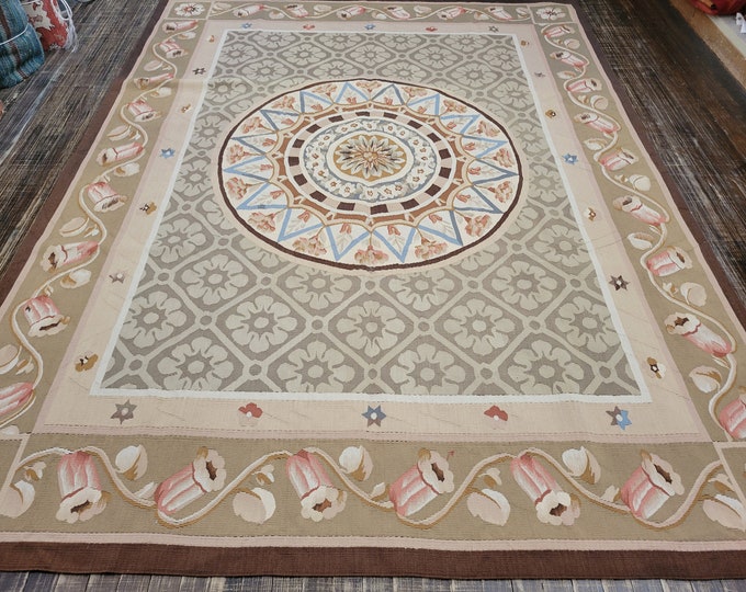 Aubusson rugs  french Aubusson flat wove rug Savanery rug Flemish carpet wool Aubusson rug European rugs,Needlepoint rug English rugs 6'×9'
