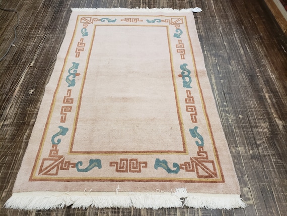 Chinese Art Deco Peking rug with long life symbol wool hand knotted excellent quality wool  rug size 4'x6' Tibetan rug