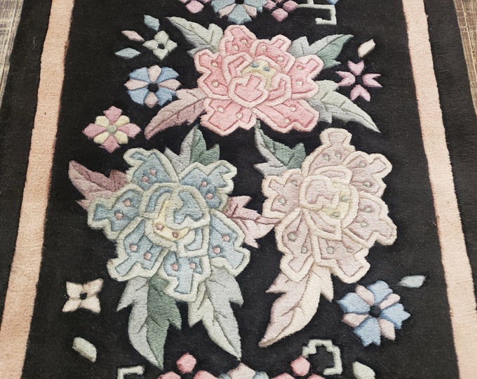 Chinese Art Deco Peking rug   runner wool hand knotted  rug excellent quality wool New rug size 2'3"×7'1"  black oriental rug  Chinese black