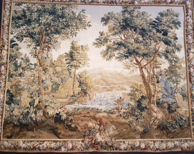 French tapestry wall hanging Aubusson flat wove rug Savanery rug Flemish carpet wool Aubusson rug European tapestry 9'×11'6 English tapestry
