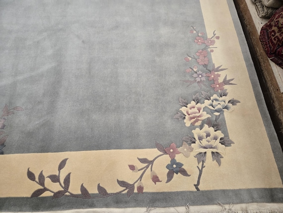 Chinese Art Deco Peking rug  120 line wool hand knotted  rug Aubusson Chinese rug size 9'×12' oriental rug  colors blue Chinese rug