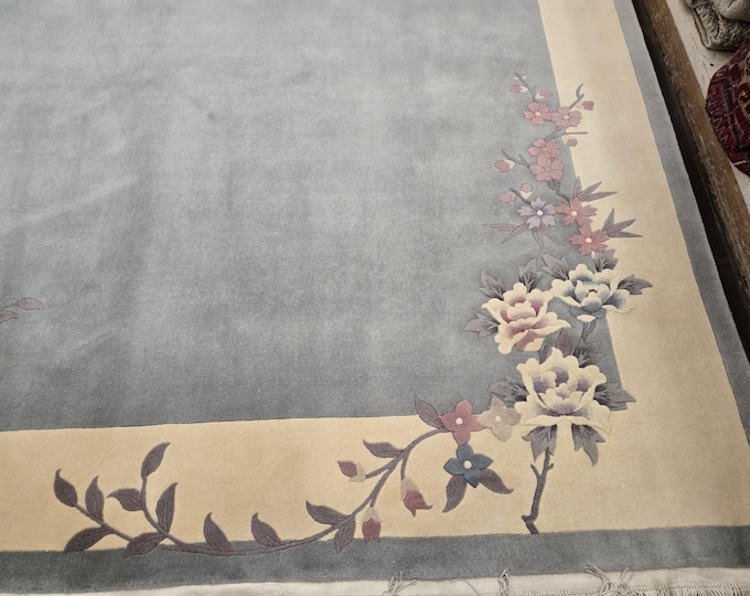 Chinese Art Deco Peking rug  120 line wool hand knotted  rug Aubusson Chinese rug size 9'×12' oriental rug  colors blue Chinese rug