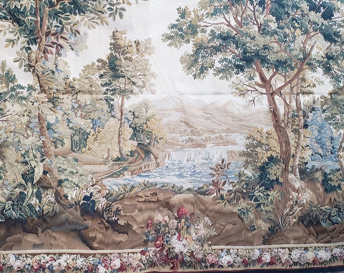 French tapestry wall hanging Aubusson flat wove rug Savanery rug Flemish carpet wool Aubusson rug European tapestry 5'×7' English tapestry
