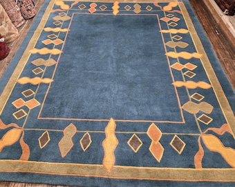 Hand Knotted Tibetan Wool Rug, Modern Art Deco Design (8'x9'5")