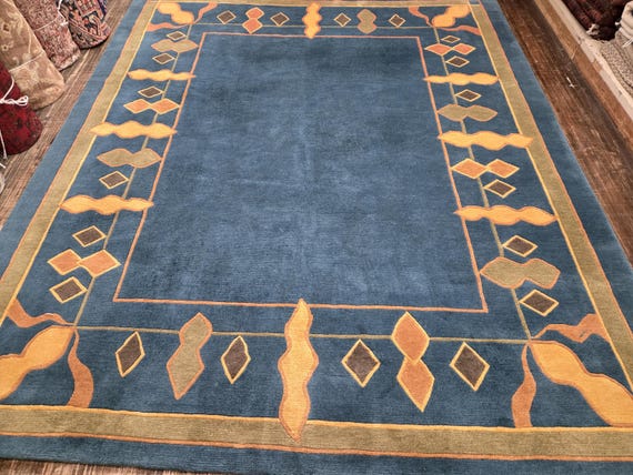 Chinese Art Deco Peking rug with long life symbol wool hand knotted Modern design excellent quality wool  rug size 8'x9'5" Tibetan rug