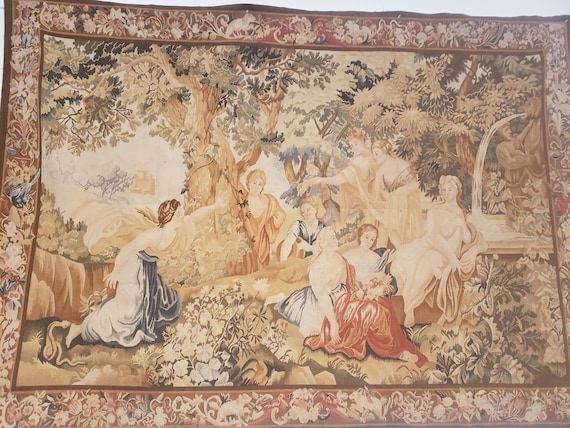 French tapestry Savanery rug Flemish carpet wool Aubusson rug European tapestry 5'2"×7'4" English tapestry hand woven tapestry