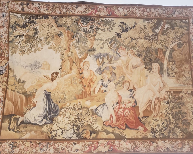 French tapestry Savanery rug Flemish carpet wool Aubusson rug European tapestry 5'2"×7'4" English tapestry hand woven tapestry