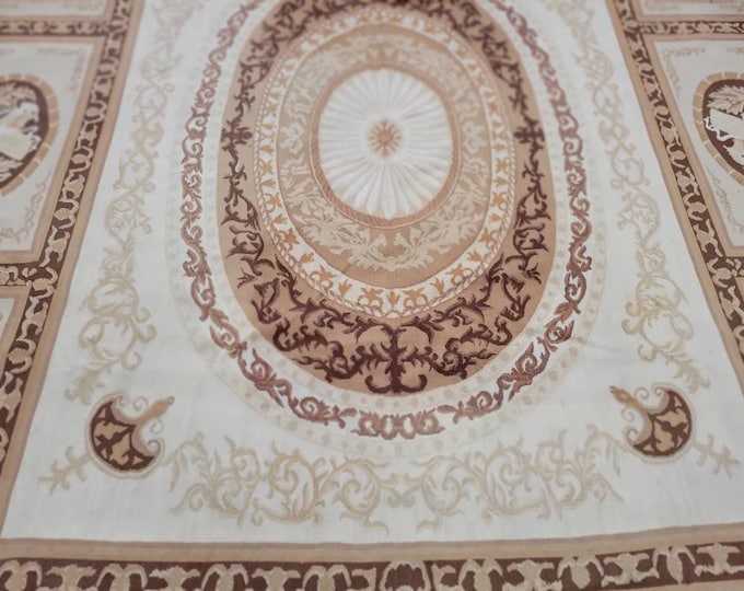 Aubusson rugs  french Aubusson flat wove rug Savanery rug Flemish carpet wool Aubusson rug European rugs,Needlepoint gold Aubusson 9'×12'