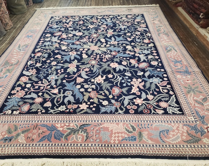Chinese Art Deco Arts and crafts 120 line wool hand knotted  rug Aubusson Chinese rug size 8'×10'  English garden royal blue & pink Chinese