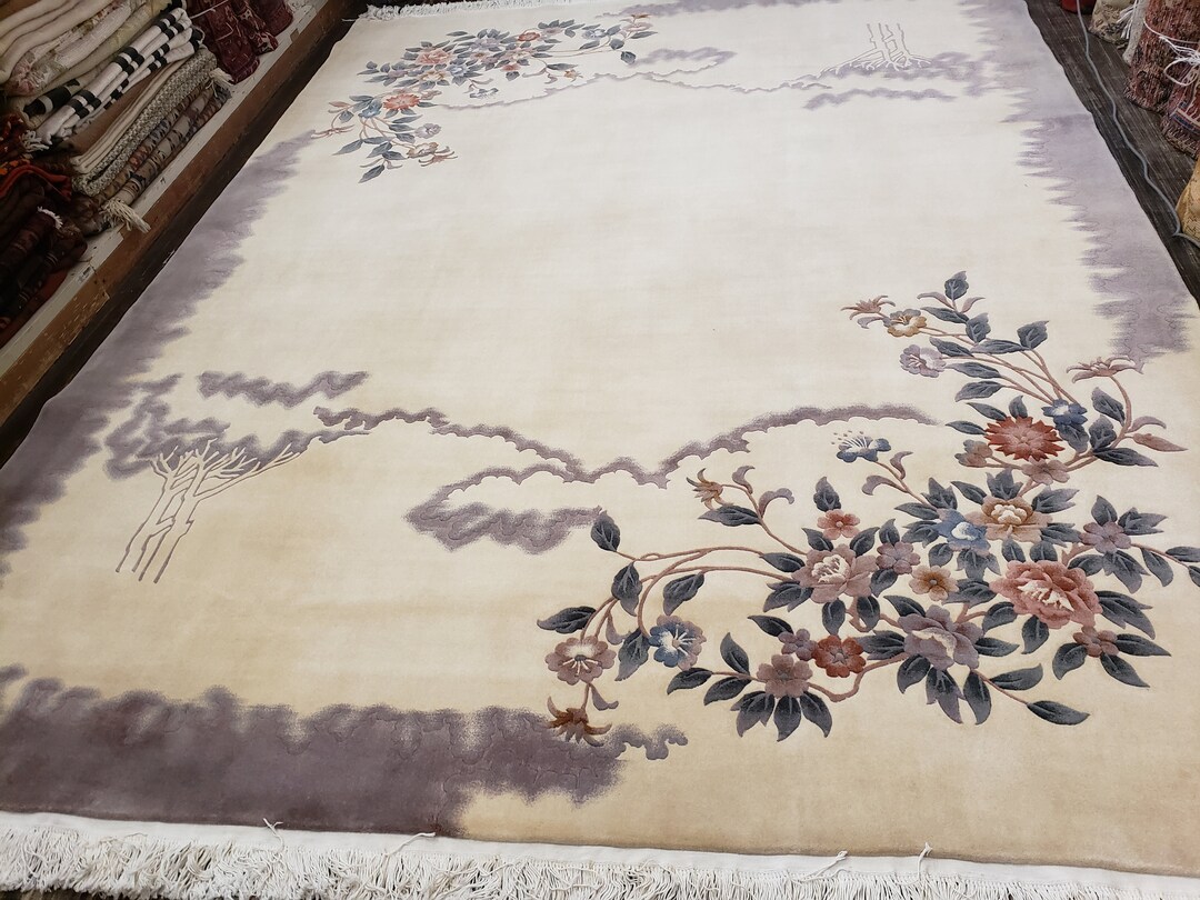 Art Deco Peking Rug, Hand Knotted Wool, Floral Aubusson (9'x12') - Etsy