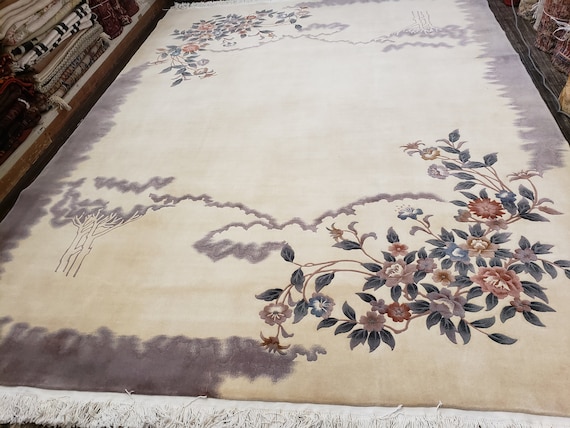 Chinese Art Deco Peking rug  120 line wool hand knotted  rug Aubusson Chinese rug size 9'×12' oriental rug  beige&gray Chinese rug
