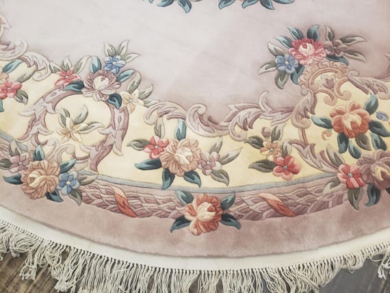 Round Chinese Art Deco Peking Rug Aubusson Chinese rug wool Chinese rug Peking taupe color Round rug wool Chinese rug size 9'6"×9'6"