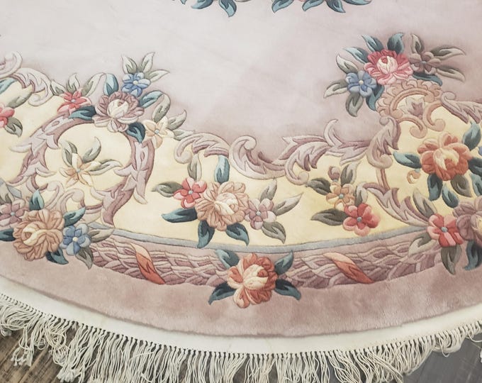 Round Chinese Art Deco Peking Rug Aubusson Chinese rug wool Chinese rug Peking taupe color Round rug wool Chinese rug size 9'6"×9'6"