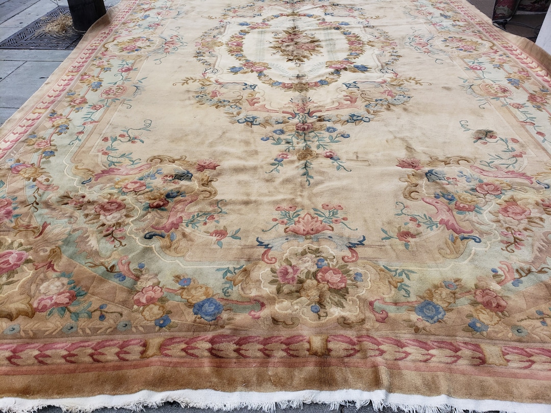 Vintage Chinese Art Deco Wool Rug, Aubusson Design (12'×19') - Etsy