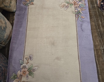 Vintage Chinese Art Deco Wool Runner Rug (2'6"x24') – Hand-Knotted Floral Oriental Carpet