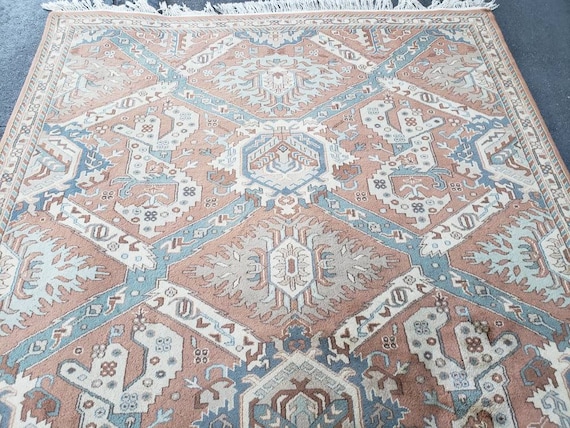 Indian kazak design wool hand knotted handmade rug vintage rug designer rug  oriental rug Turkish rug size 6'×9'