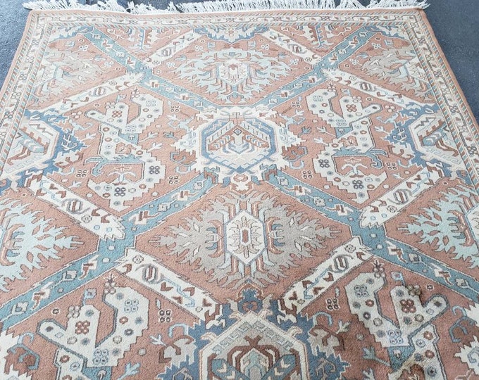 Indian kazak design wool hand knotted handmade rug vintage rug designer rug  oriental rug Turkish rug size 6'×9'