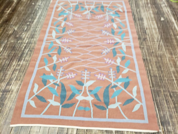Handwoven Indian Dhurrie rug Flatweav pastel Dhurrie kelim wool Dhurrie rug 3'×5'