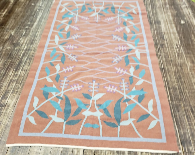 Handwoven Indian Dhurrie rug Flatweav pastel Dhurrie kelim wool Dhurrie rug 3'×5'