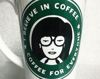 daria 'i believe in coffee' 'coffee for everyone' logo // tall white mug