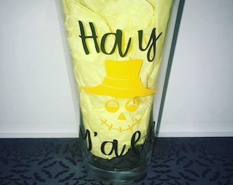 Hay y'all scarecrow pint glass for fall