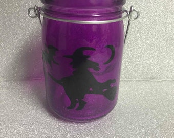 Halloween witch spooky mason jar tea light decoration // night light