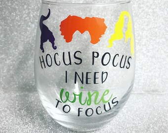 i need wine to focus // halloween stemless wine glass