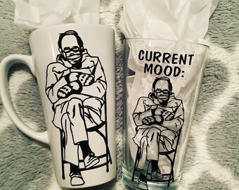 Bernie meme hand drawn drink ware