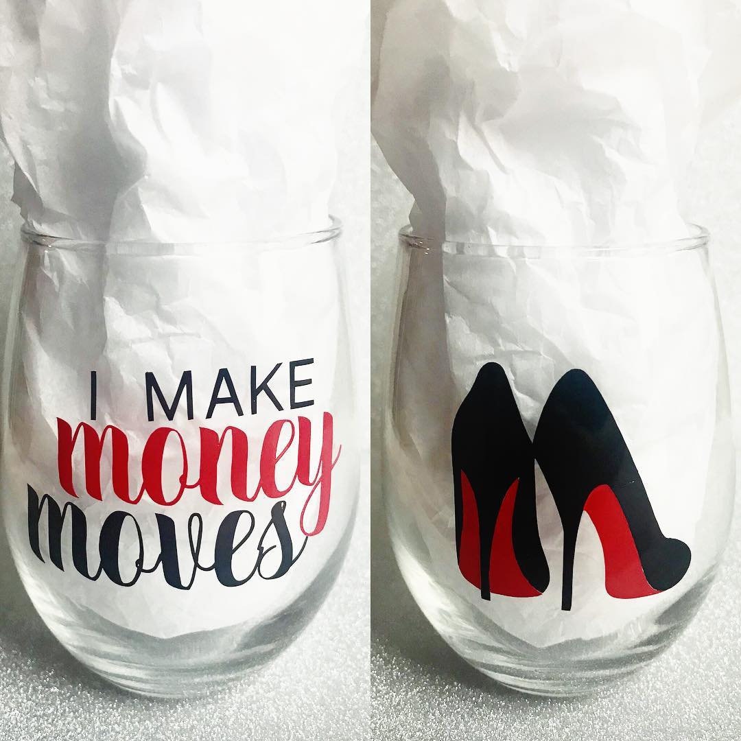 Money Moves Cardi B Red Bottoms Stemless Wine Glass