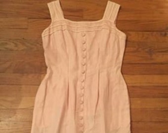 Vintage Pink Cotton Dress with Button Detail