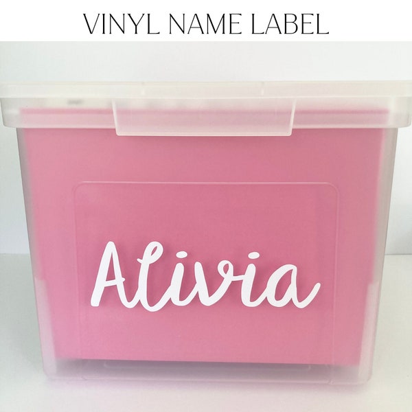 Custom Vinyl Name Label | 8” Width (max)  | 2.5” Height (max) | Keepsake Bin Name Label, Vinyl Name Sticker, Decal, Customized, Personalized