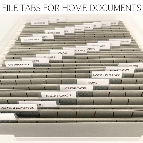 File Tabs for Home Documents | Home Files, File Organization, Paper Organization, Household Papers | Vinyl Decal, Bin + Folders Not Included