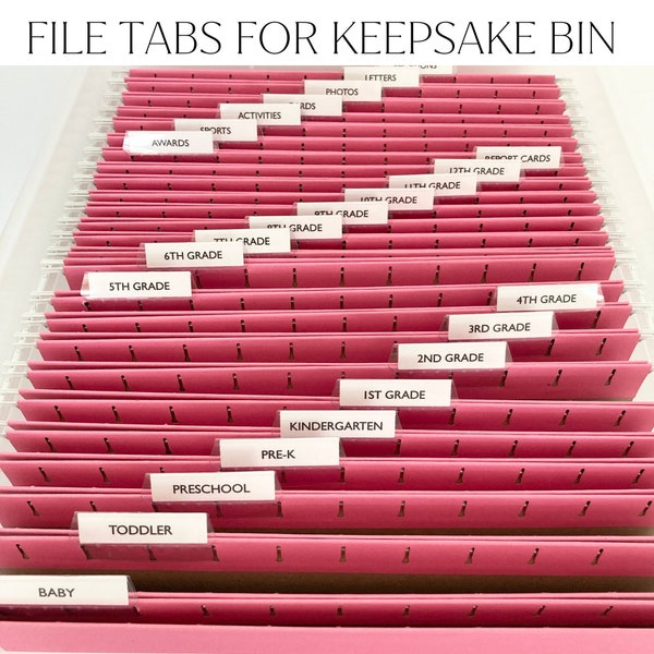 File Tabs for Kids School Keepsake Bin | Personalized Keepsake Box, Memory Box, Artwork Organization, Schoolwork Box, School Organization