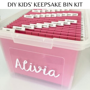 DIY Kids' School Keepsake Bin Kit  | Personalized Keepsake Box, Memory Box, Artwork Organization, Schoolwork | Bin + Folders Not Included