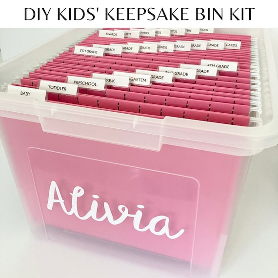 DIY Kids' School Keepsake Bin Kit Personalized Keepsake Box, Memory Box,  Artwork Organization, Schoolwork Bin Folders Not Included 