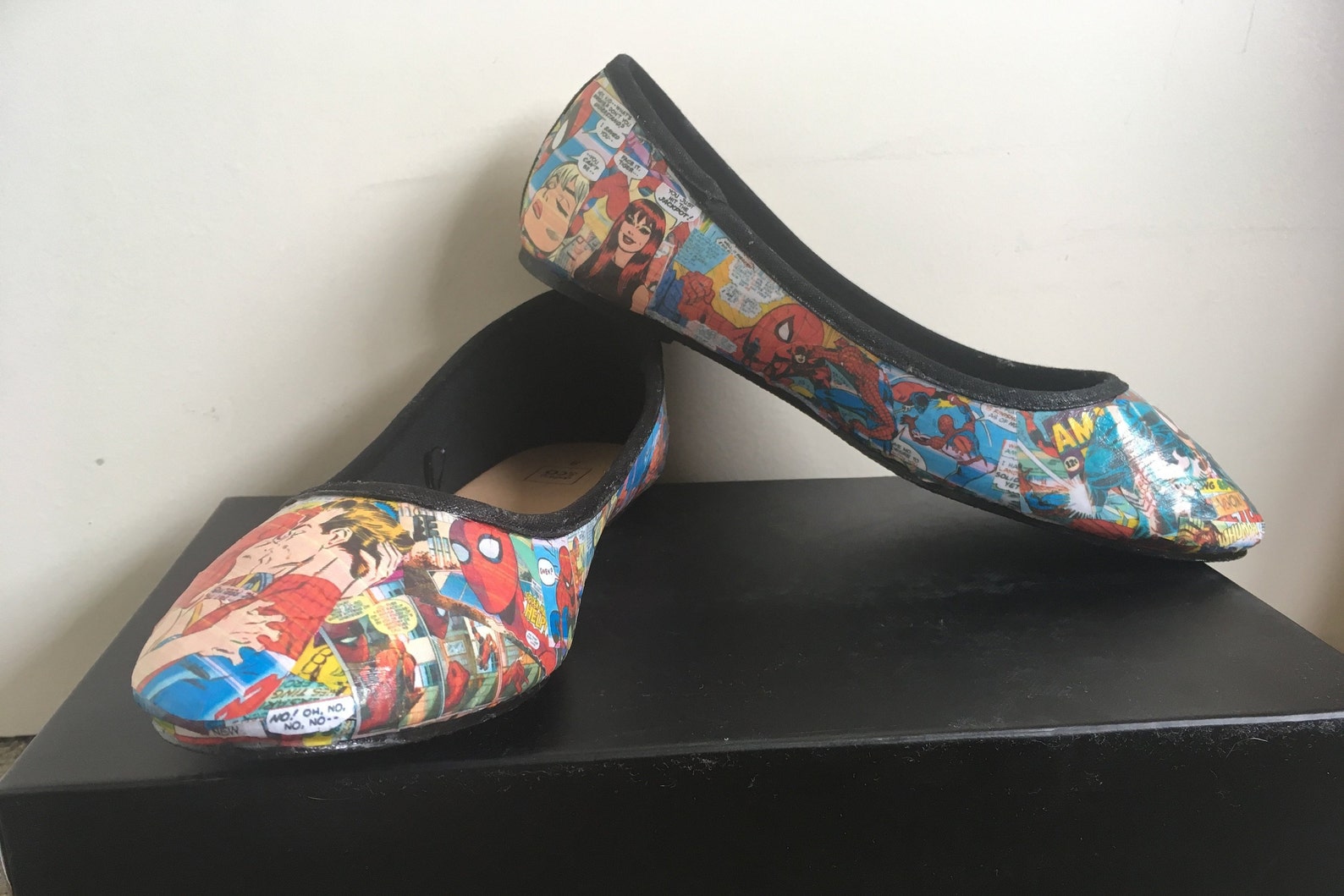 spider-man marvel comics handmade custom decoupage ballet flats shoes