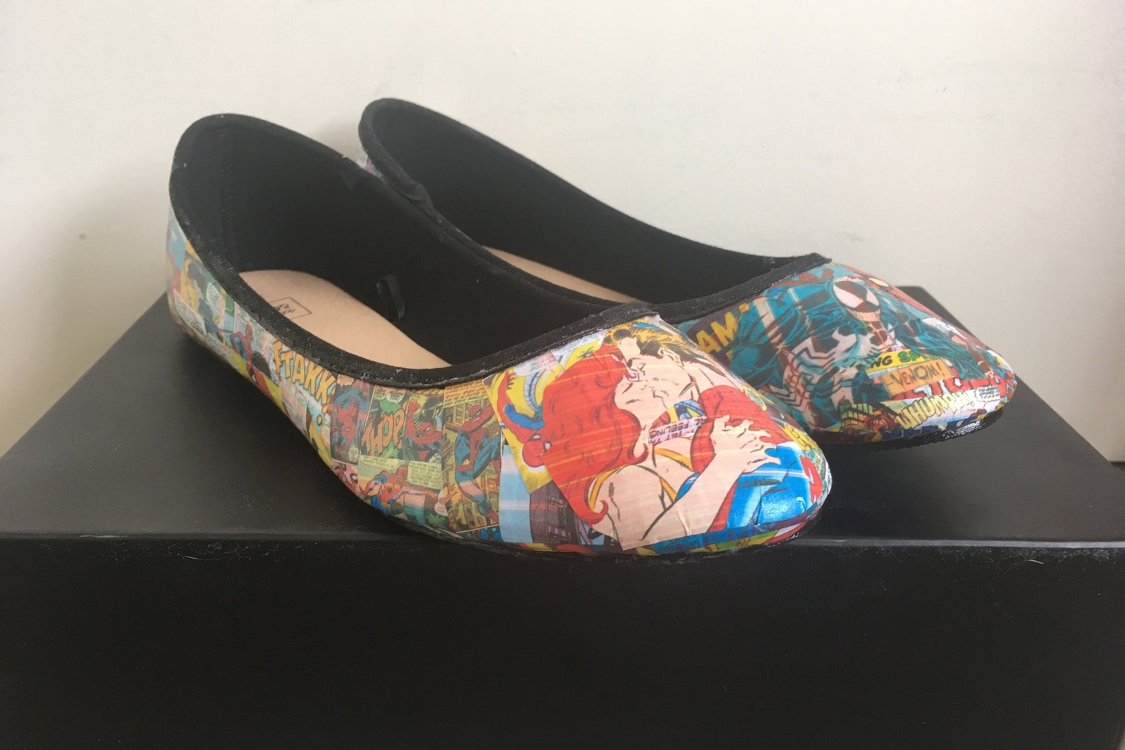 spider-man marvel comics handmade custom decoupage ballet flats shoes