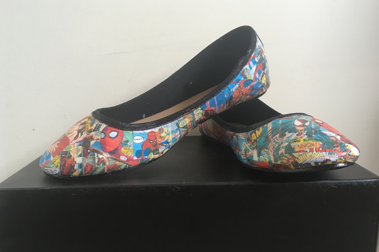 spider-man marvel comics handmade custom decoupage ballet flats shoes