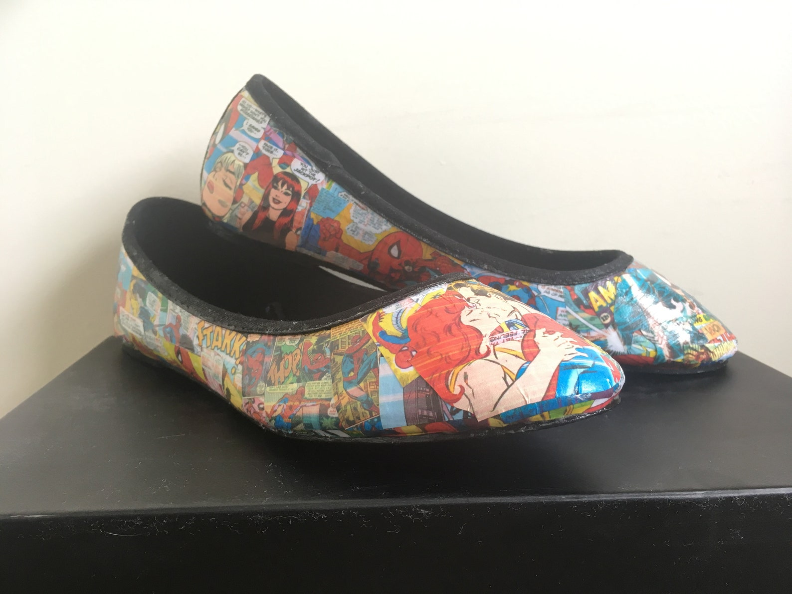 spider-man marvel comics handmade custom decoupage ballet flats shoes