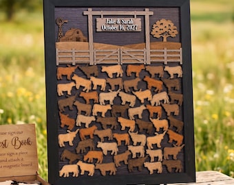 Magnetic Cow Guest Book Alternative, Rustic Farm Wedding Sign In Board, Country Barn Decor