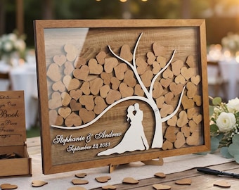Tree of Life Wedding Guest Book Alternative, Heart Drop Box Guestbook, Couple Silhouette Wooden Sign, Rustic Wedding Decor, Family Tree