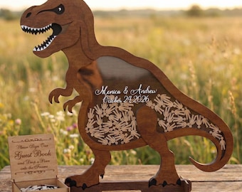 Dinosaur Wedding Guest Book Alternative, T-Rex Drop Box, Jurassic Wedding Theme, Custom Wood Guestbook, Fun Reception Decor
