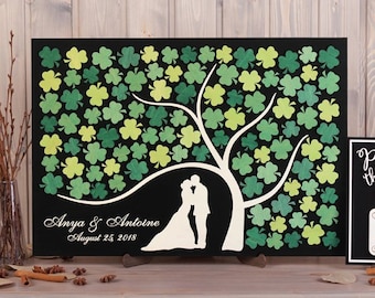 Shamrock wedding guestbook alternative tree Custom wood wedding sign Clover guestbook Saint Patrick's Day Rustic green wedding ideas