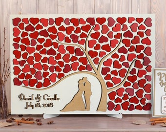 Custom wedding guest book alternative Red white Wedding Theme 3d guestbook wooden sign Personalized modern wedding ideas Unique Wedding Tree