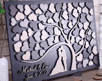 Custom wedding guest book alternative 3D tree of hearts Couple in love wedding guestbook Wood sign in book Grey Wedding Colour Scheme