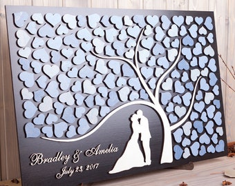 Personalized wedding guest book alternative 3D Wood wedding guestbook sign Bride and Groom Custom wedding colors Dusty blue wedding theme