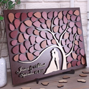Guest book tree 3d Wedding guestbook alternative Custom sign in book Wood wedding guest book Personalized tree of leaves Copper Decor Ideas