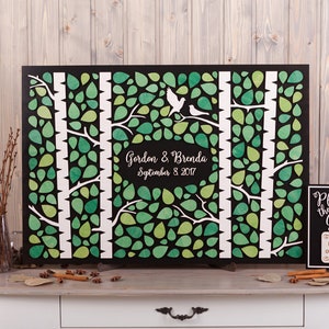 Alternativa al libro degli ospiti per matrimoni personalizzati Foresta di betulle Libro degli ospiti 3D a tema matrimonio verde Libro degli ospiti matrimonio rustico Segno di matrimonio in legno nel libro