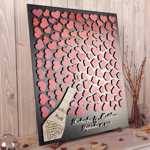 Custom Wedding guest book alternative Wine champagne bottle of hearts Unique guestbook alternative 3d wooden sign guest book Brown theme