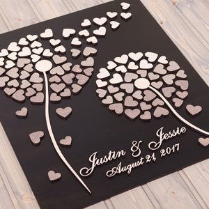 Graues Hochzeitsgästebuch Alternative 3d Löwenzahn Blume Custom Hochzeit Gästebuch Holz rustikales Jubiläums-Gästebuch Brautgeschenk Wanddekor